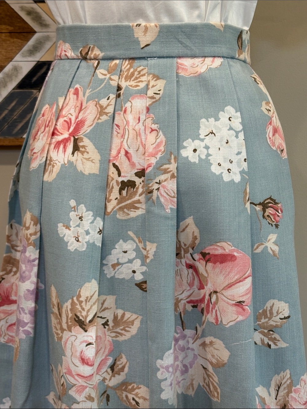 Vintage Koret Blue and Pink Floral Pleated Cottagecore Midi Skirt size 10 - Picture 8 of 12
